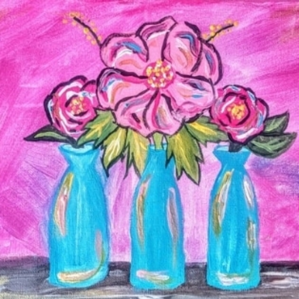 Vibrant Floral Canvas with Pink and Blue Hues